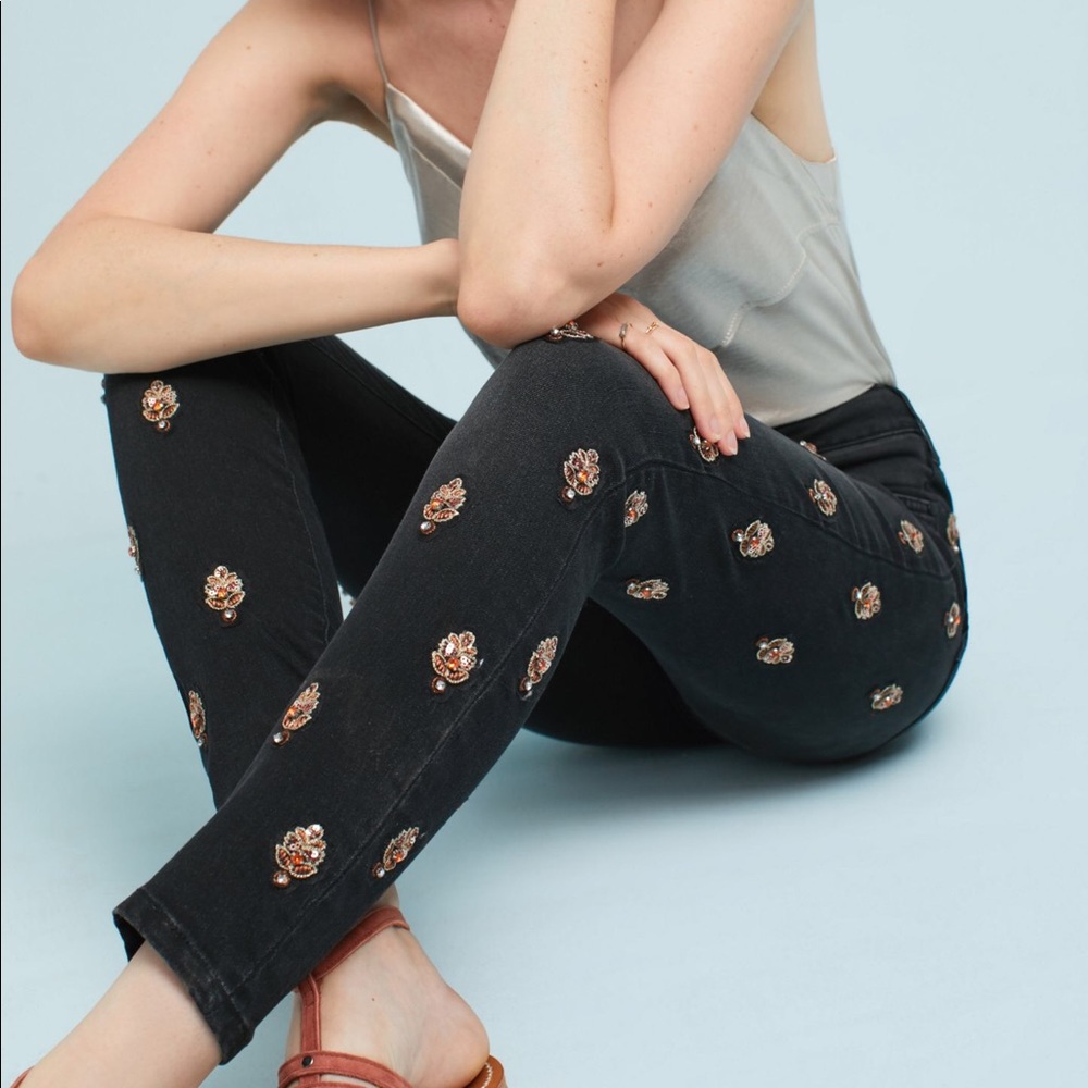 Anthro - Pilcro Script Black Ankle Embellished